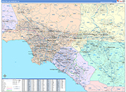 Greater Los Angeles Metro Area Wall Map Color Cast Style